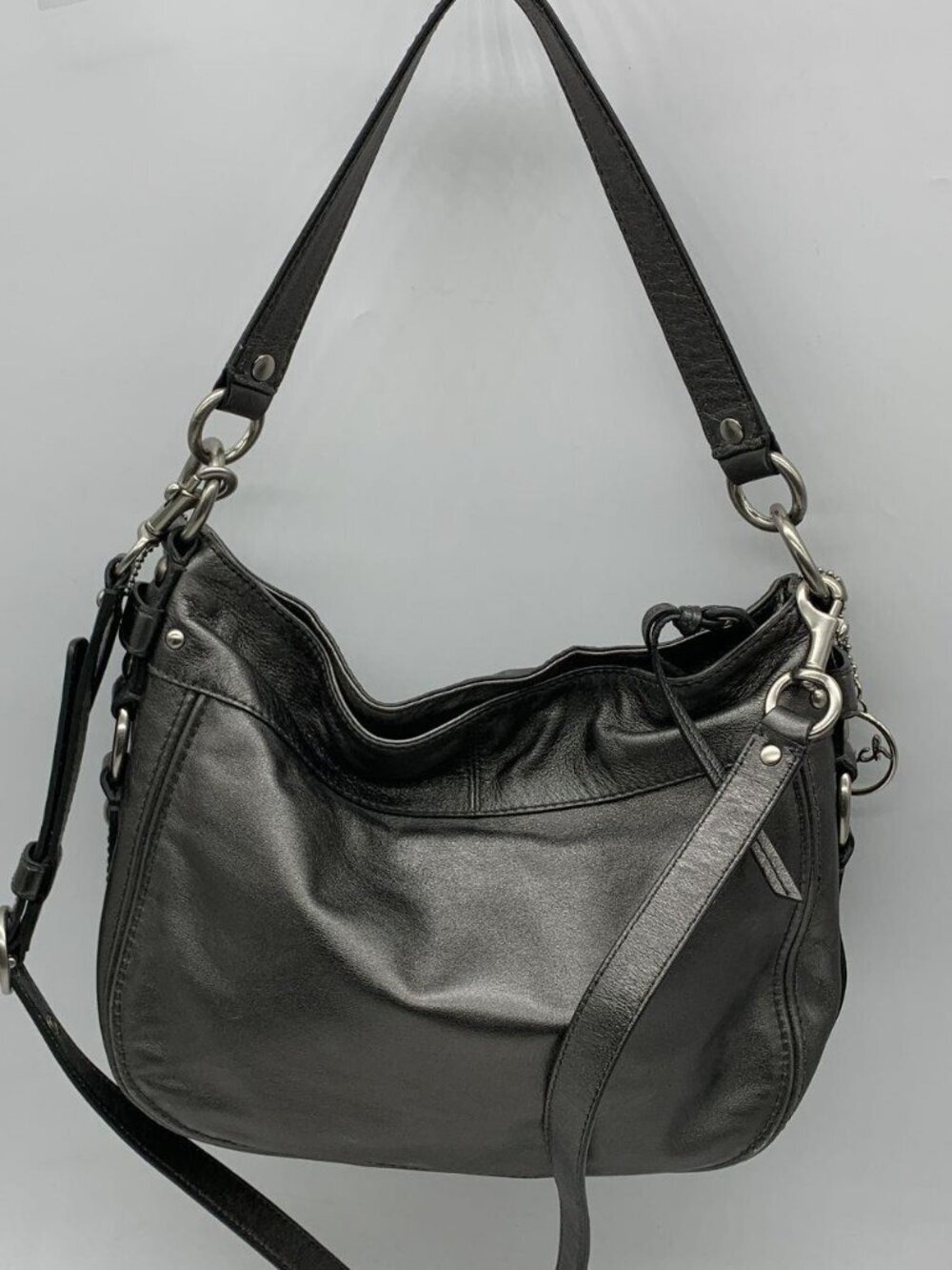 Coach Silver Metallic Leather Hobo Bag F14707 - Picture 3 of 16